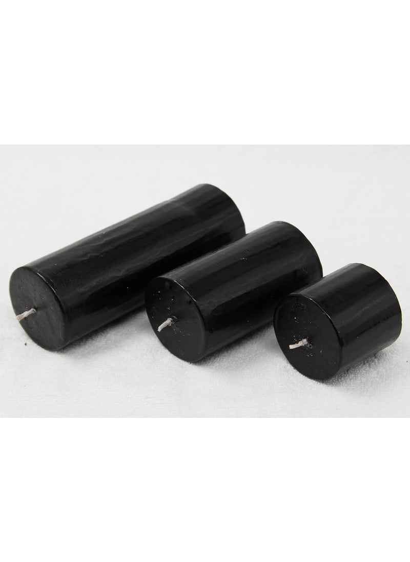 atorakushon atorakushon Smokless Scented Parraffin Wax Set of 3 Round Pillar Candle Best Use for Spa Restaurants Church Weddings Decoration Dinner Table (Black)  - Image 3