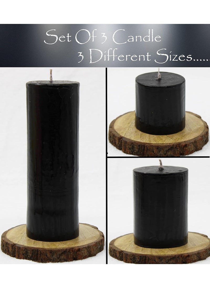 atorakushon atorakushon Smokless Scented Parraffin Wax Set of 3 Round Pillar Candle Best Use for Spa Restaurants Church Weddings Decoration Dinner Table (Black)  - Image 4