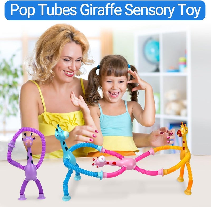 COLEGRY Easter Basket Stuffers, Giraffe Sensory Pop Tubes, 4 Pack Telescopic Suction Cup Giraffe Toy, Toddler Autism Fidget Travel Toys, Gifts for Kids Baby Age 3 4 5 6 7 8 9 Year Old Boys Girls - Image 2