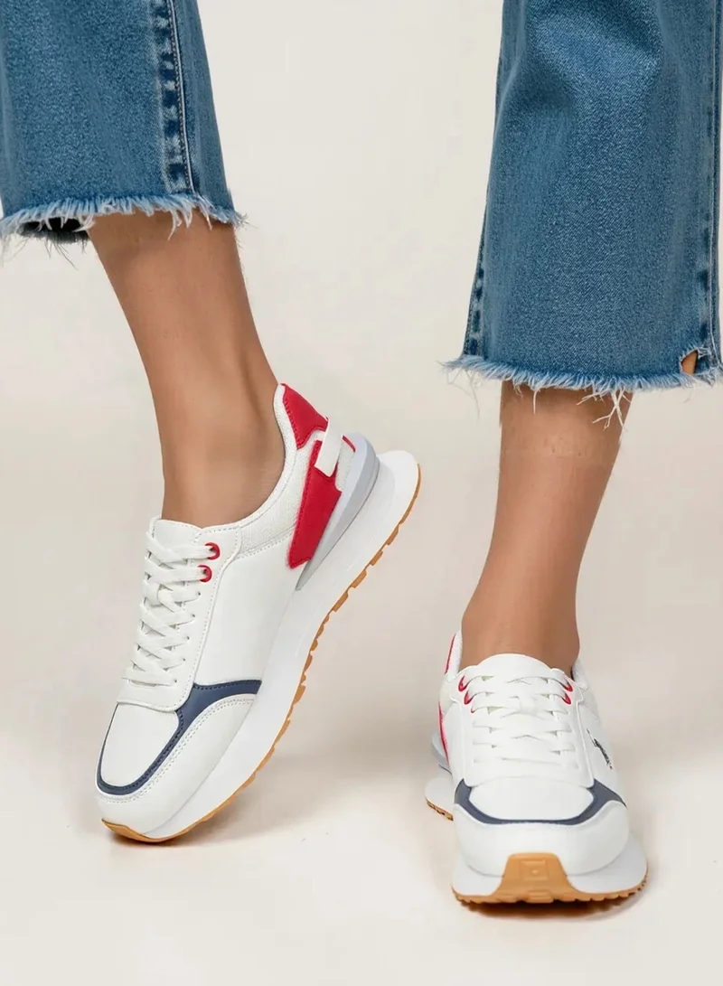 U.S. Polo Assn. White/Red Women's White Low-Top Sneakers - Lightweight Shoes with White Sole, Comfortable Casual for Women | Best Price UAE