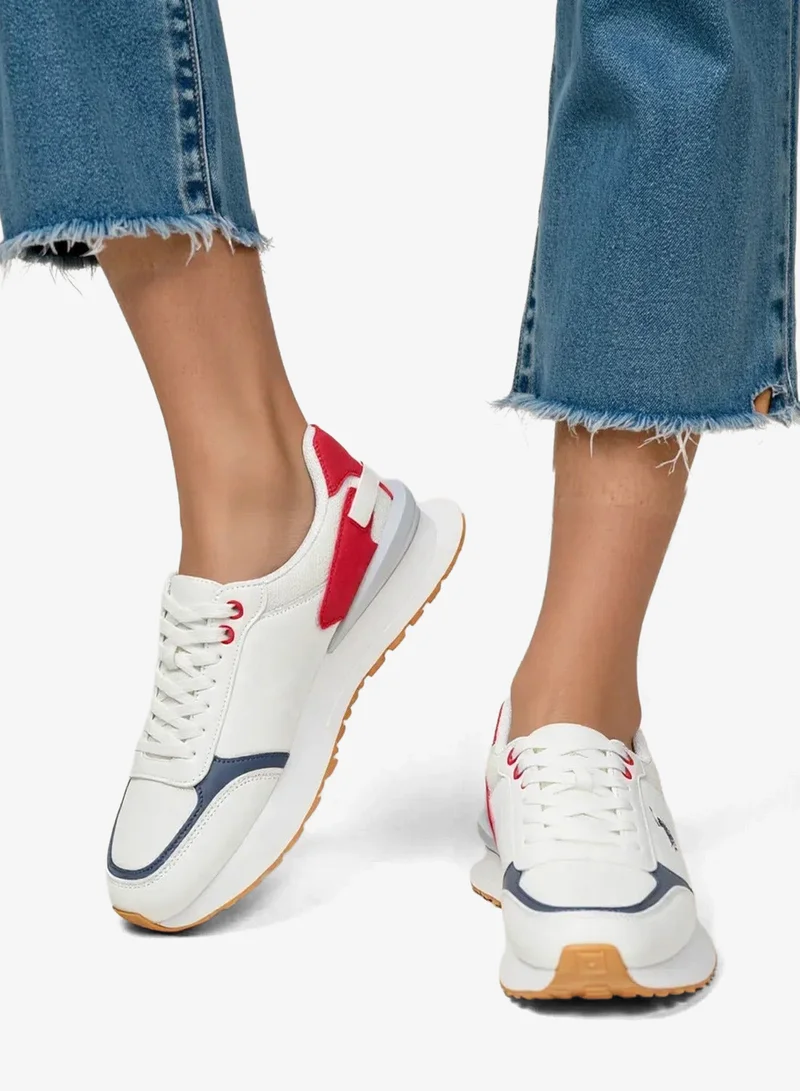 U.S. Polo Assn. White/Red Women's White Low-Top Sneakers - Lightweight Shoes with White Sole, Comfortable Casual for Women | Best Price UAE