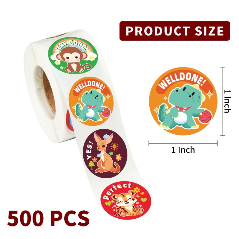 METAPRINT 3 Rolls of Reward Stickers for Kids, 1500 Pcs Teacher Motivational Stickers Supplies for School Classroom Home, 24 Animal Designs (Each Measures 1 in Diameter) - Image 3