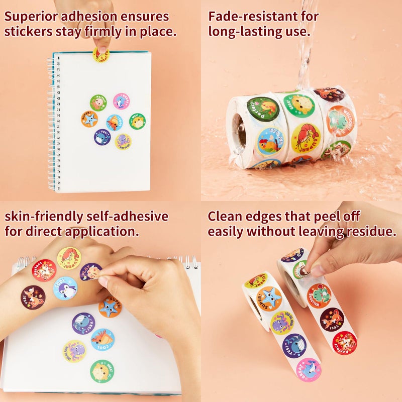 METAPRINT 3 Rolls of Reward Stickers for Kids, 1500 Pcs Teacher Motivational Stickers Supplies for School Classroom Home, 24 Animal Designs (Each Measures 1 in Diameter) - Image 5