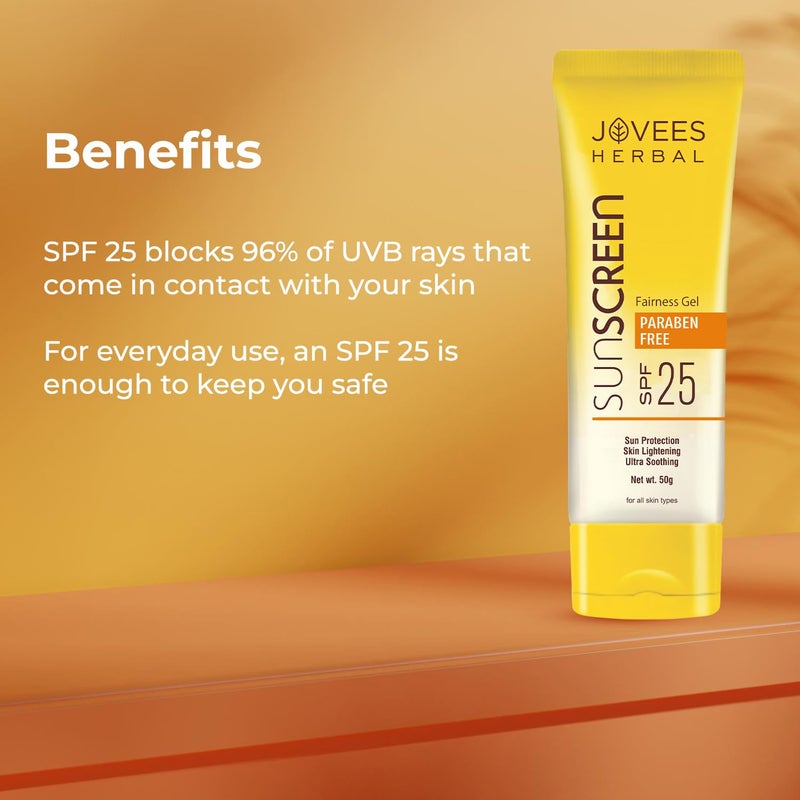 Jovees جل واقي الشمس العشبي من جوفيس لتفتيح البشرة SPF 25 لحروق الشمس للبشرة الدهنية والحساسة والجافة واقي الشمس لحماية بشرتك بتركيبة خفيفة بدون أثر أبيض للنساء والرجال 50 جرام - Image 4