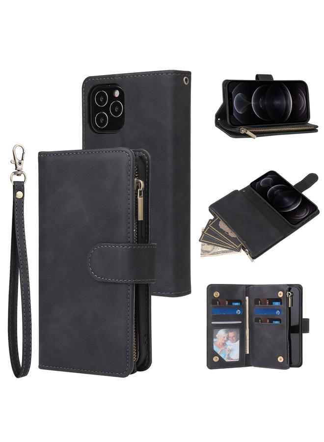 Zaboon Case For iPhone 12 / 12 Pro Multifunctional Retro Frosted Horizontal Flip Leather Case with Card Slot & Holder & Zipper Wallet & Photo Frame & Lanyard - Image 1