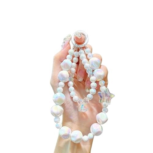 KC Keychain Phone Wrist Strap Pearl Beaded Mobile Phone Cute Charm Hanging Bracelet Marble Pearl Star Cute Charm For Phone/Purse/Camera/Bags, Case Cover For Girls Women White - Image 1
