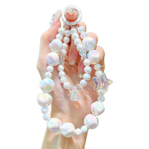 KC Keychain Phone Wrist Strap Pearl Beaded Mobile Phone Cute Charm Hanging Bracelet Marble Pearl Star Cute Charm For Phone/Purse/Camera/Bags, Case Cover For Girls Women White - Image 5
