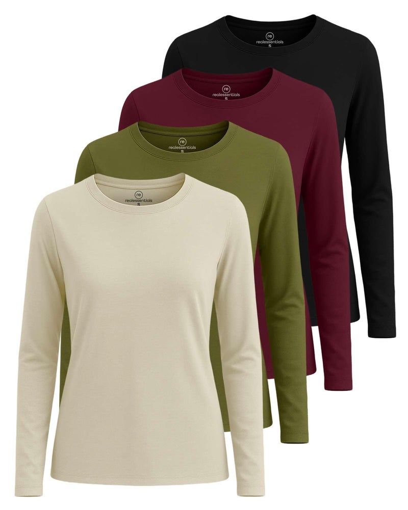 REALESSENTIALS Real Essentials 4 Pack: Women's Cotton Classic-Fit Long-Sleeve Crewneck T-Shirt - Set 6, XL - Image 1