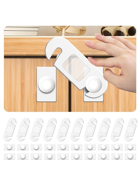 Child Cabinet Locks, 10 Pcs Child Safety Locks, Baby Proofing Baby Safety Locks for Cabinets, Drawers, Toilet, Fridge, Strong Adhesive No Drilling-Durable-Multifunctional for Furniture Kitchen