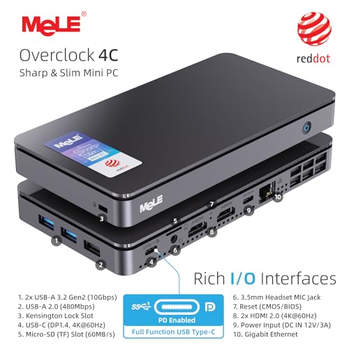MeLE Reddot Winner Slim Mini PC Overclock4C N100(up to 3.4GHz) 16GB RAM, 512GB Storage, Mini Desktop Computer, Triple Screen Display, Full Function USB-C on Office Education - Image 2