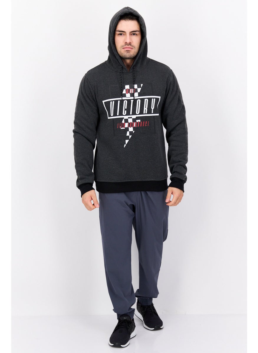 Modern Culture Men Printed Long Sleeves Hoodie, Dark Grey  - Image 4