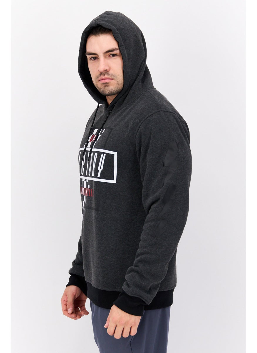 Modern Culture Men Printed Long Sleeves Hoodie, Dark Grey  - Image 2