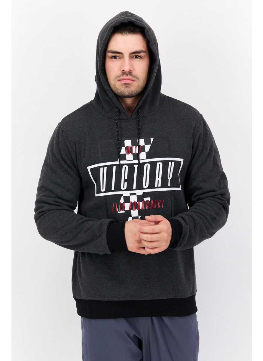 Modern Culture Men Printed Long Sleeves Hoodie, Dark Grey  - Image 1
