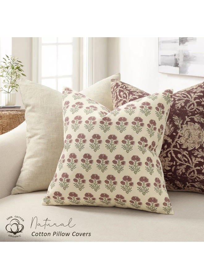 DKwizme Farmhouse Floral Pillow Covers 18x18 Set of 2, Country Botanical Throw Pillow Cover for Sofa Couch Bed Living Room, Rustic Vintage Flower Cushion Covers Cottage Home Decor,Rust Meadow - Image 2