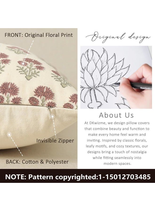 DKwizme Farmhouse Floral Pillow Covers 18x18 Set of 2, Country Botanical Throw Pillow Cover for Sofa Couch Bed Living Room, Rustic Vintage Flower Cushion Covers Cottage Home Decor,Rust Meadow - Image 3