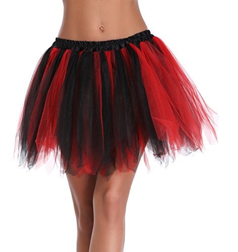 v28 Women's Teen‘s 1950s Vintage Tutu Tulle Petticoat Ballet Bubble Skirt (Plus Size (US: 10-18), Black+Red) - Image 1