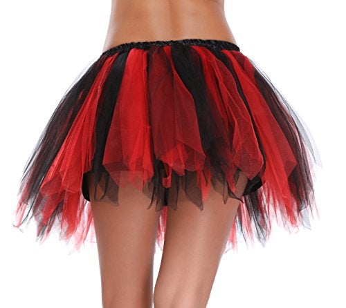 v28 Women's Teen‘s 1950s Vintage Tutu Tulle Petticoat Ballet Bubble Skirt (Plus Size (US: 10-18), Black+Red) - Image 3
