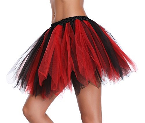 v28 Women's Teen‘s 1950s Vintage Tutu Tulle Petticoat Ballet Bubble Skirt (Plus Size (US: 10-18), Black+Red) - Image 2