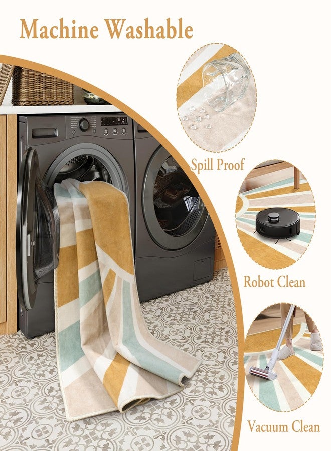 لايف بوكس سجادة دائرية ريترو صن من لايف بوكس، مقاس 4 أقدام، بتصميم بوهيمي، مثالية لغرفة الأطفال، مانعة للانزلاق، ناعمة للغاية، لطيفة وملونة، مناسبة لغرف النوم، قابلة للغسل، مناسبة لغرف المعيشة والمكاتب الداخلية. - Image 5