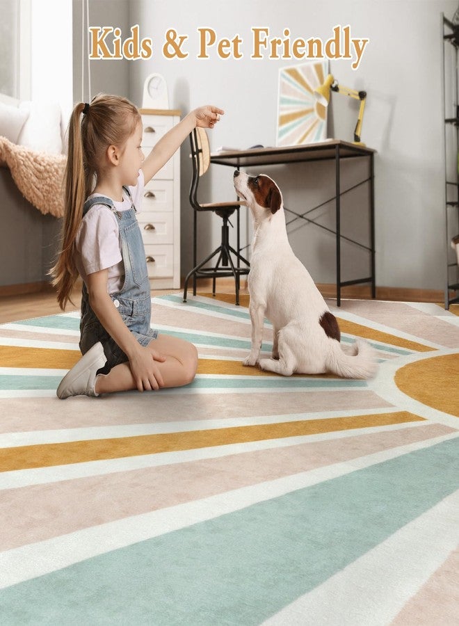 لايف بوكس سجادة دائرية ريترو صن من لايف بوكس، مقاس 4 أقدام، بتصميم بوهيمي، مثالية لغرفة الأطفال، مانعة للانزلاق، ناعمة للغاية، لطيفة وملونة، مناسبة لغرف النوم، قابلة للغسل، مناسبة لغرف المعيشة والمكاتب الداخلية. - Image 3