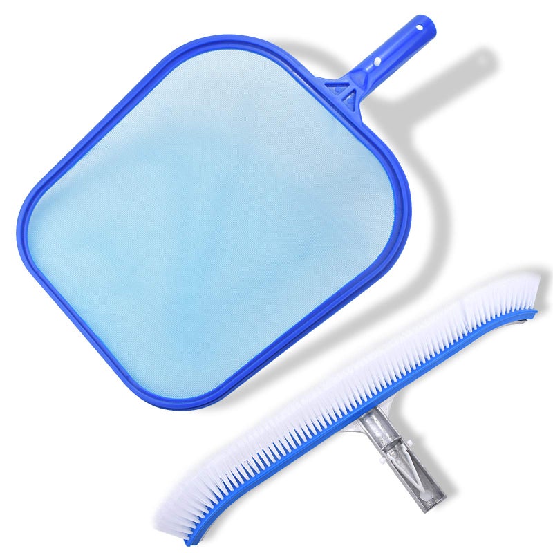 REKOBON Swimming Pool Brush with Pool Skimmer Net Kit175 Aluminum Pool Cleaning Brush with Nylon Pool Bristles Heavy Duty Pool Fine Mesh Frame Net Pool Cleaner SuppliesPole not Included 