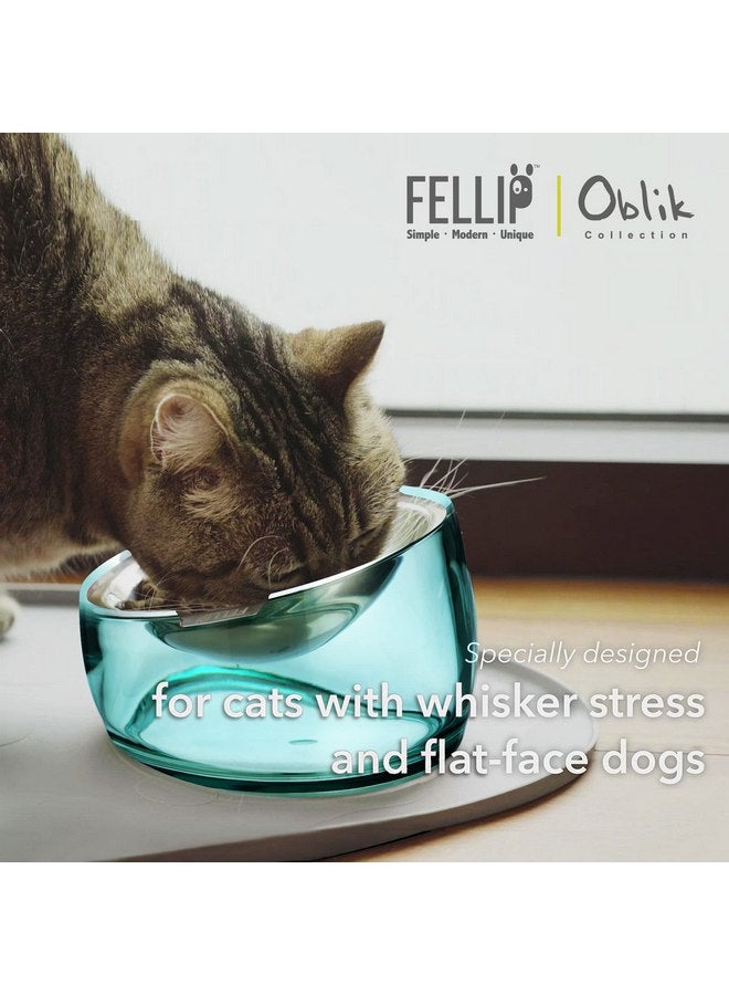 فيلي وعاء طعام قطط من Felli Pet Oblik Whisker Fatigue مصنوع من الفولاذ المقاوم للصدأ، طبق ضحل مائل مضاد للقيء غير قابل للانسكاب، لوحة معدنية عريضة للجراء والكلاب الصغيرة، وعاء طعام جاف رطب مائل (0.5 كوب، كلاسيكي) - Image 2