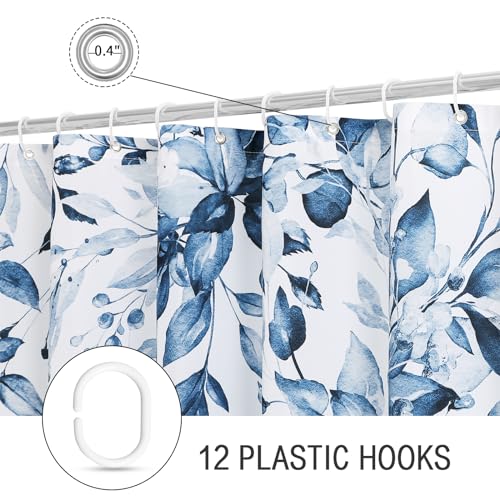 Gibelle Navy Blue Eucalyptus Shower Curtain, Watercolor Plant Leaves with Floral Bathroom Shower Curtain Set with Hooks, 72x72 - Image 4