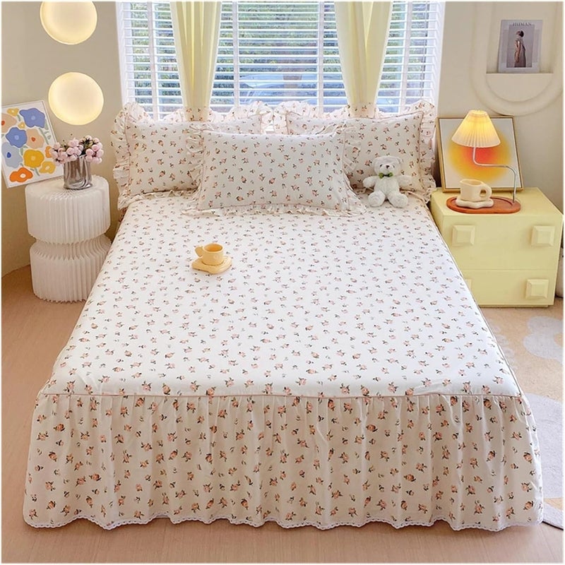 1PC Cotton Bed Skirt Queen/King Size Floral Printed Sheet with Ruffles Full for Single(Color 9,120x200x45cm 1pc)