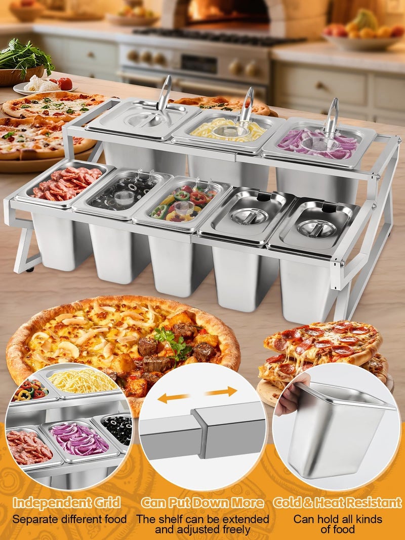 Lanstics Pizza Topping Station 8 Pans Pizza Storage Container Topping containers with Lids Spoon Condiment Organizers Buffet Containers Set for Restaurant Pizza Sauce Jam Fruit Ingredient - Image 5