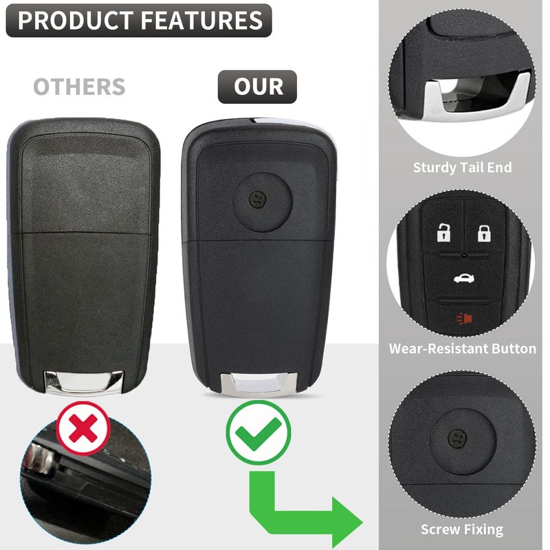 JJCHQ 2 Pack Flip Key Fob Case Shell Replacement 4 Button for Chevy Cruze Equinox Camaro Impala Malibu Sonic Buick Regal Verano Encore Lacrosse GMC Terrain 2010 2011 2012 2013 2014 2015 2016 2017 2018 2019 - Image 4