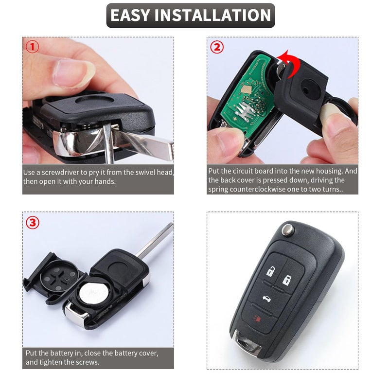 JJCHQ 2 Pack Flip Key Fob Case Shell Replacement 4 Button for Chevy Cruze Equinox Camaro Impala Malibu Sonic Buick Regal Verano Encore Lacrosse GMC Terrain 2010 2011 2012 2013 2014 2015 2016 2017 2018 2019 - Image 5