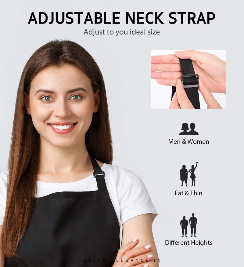 2 Pack Adjustable Bib Apron Waterdrop Resistant with 2 Pockets - Black - Image 5