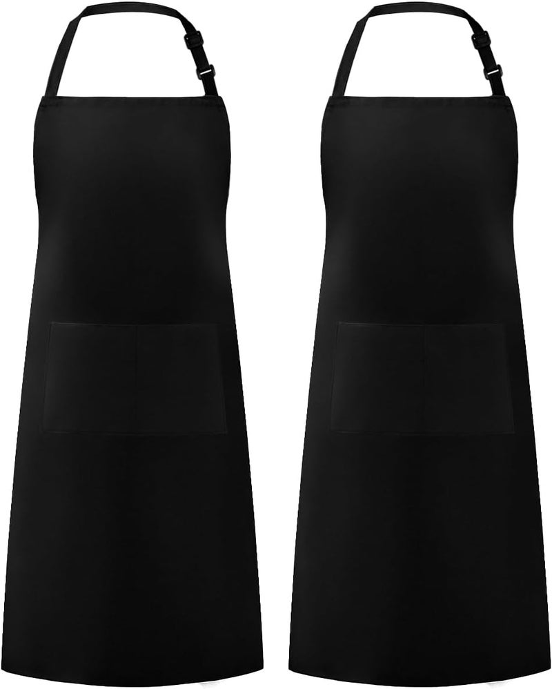 2 Pack Adjustable Bib Apron Waterdrop Resistant with 2 Pockets - Black - Image 1