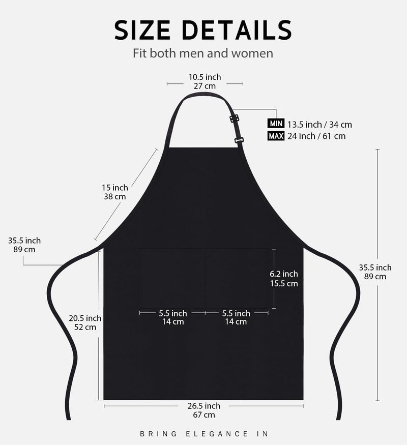 2 Pack Adjustable Bib Apron Waterdrop Resistant with 2 Pockets - Black - Image 2