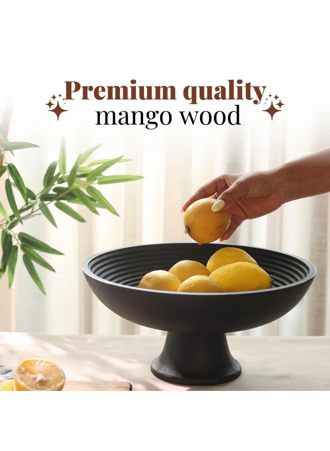 Folkulture Wooden Fruit Bowl or Decorative Bowl for Table Décor, Wooden Fruit Bowl for Kitchen Counter,12-inch Large Bowls Centerpiece Table Decorations, Black Fruit Bowl, Pedestal Bowl - Image 4