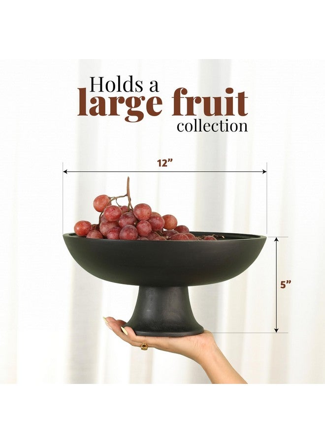 Folkulture Wooden Fruit Bowl or Decorative Bowl for Table Décor, Wooden Fruit Bowl for Kitchen Counter,12-inch Large Bowls Centerpiece Table Decorations, Black Fruit Bowl, Pedestal Bowl - Image 5