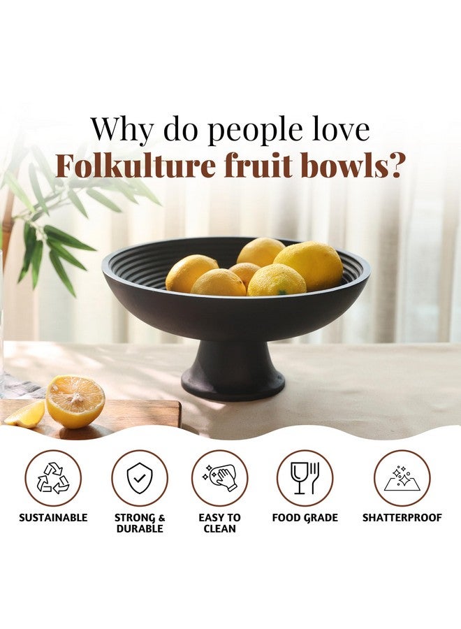 Folkulture Wooden Fruit Bowl or Decorative Bowl for Table Décor, Wooden Fruit Bowl for Kitchen Counter,12-inch Large Bowls Centerpiece Table Decorations, Black Fruit Bowl, Pedestal Bowl - Image 2