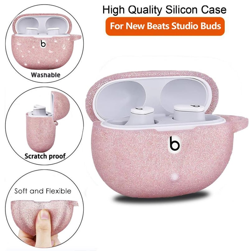 Olytop for Beats Studio Buds/Buds + Case with Cleaner kit 2021/2023, Soft Silicone Case New Beat Studio Buds Plus Cover Protective Skin with Keychain, Cleaning Pen for Beat Studio Earbuds, Rose Gold - Image 2