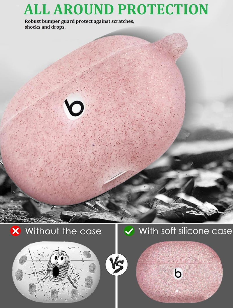 Olytop for Beats Studio Buds/Buds + Case with Cleaner kit 2021/2023, Soft Silicone Case New Beat Studio Buds Plus Cover Protective Skin with Keychain, Cleaning Pen for Beat Studio Earbuds, Rose Gold - Image 3