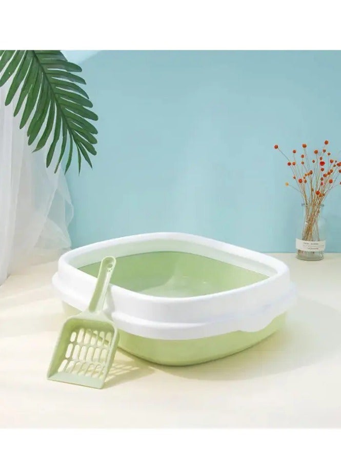 HAPPY PUSS Cat litter plastic box, large Size with high sides, detachable with free cat litter shovel. Green color - Image 3