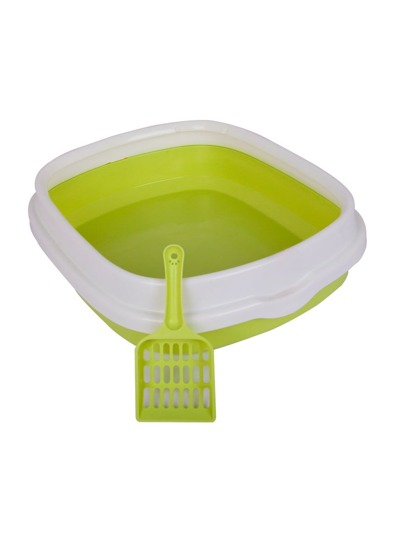 HAPPY PUSS Cat litter plastic box, large Size with high sides, detachable with free cat litter shovel. Green color - Image 1