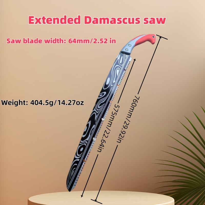 Extended Extra Large Damascus Hand Saw SK5 Manganese Steel Woodworking Garden Tree Cutting - Image 1