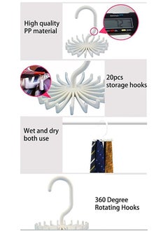 We Happy Tie Holder Belt Hanger with Rotating 20 Hooks Durable Scarf and Accessories Organizer White Pack of 2  - Image 5