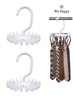 We Happy Tie Holder Belt Hanger with Rotating 20 Hooks Durable Scarf and Accessories Organizer White Pack of 2  - Image 1