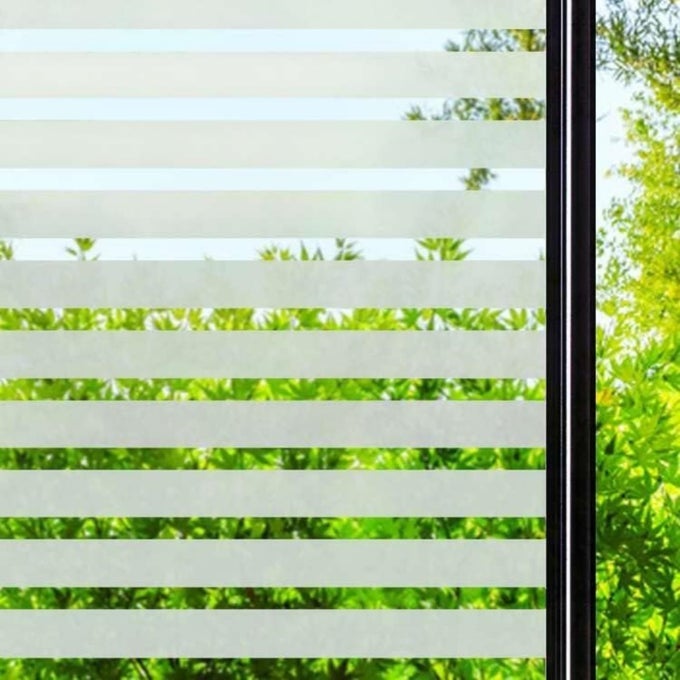 WINDOW FILM PRIVACY FILM FOR GLASS WINDOWS REUSABLE SELF ADHESIVE STRIPE FROSTED WINDOW FILMS FOR LIVING ROOM KITCHEN FRONT DOOR OFFICE 443X200CM WIDE STRIPED