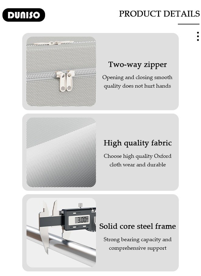 DUNISO - 2 Pack Closet Storage Box with Metal Frame, Stackable Flodable Closet Container Organizer with Lids Handle Double & Zippers, Large Capacity Wardrobe Clothes Storage Box with Clear Window for Blanket, Bedding, Clothes, Comforter - Image 1