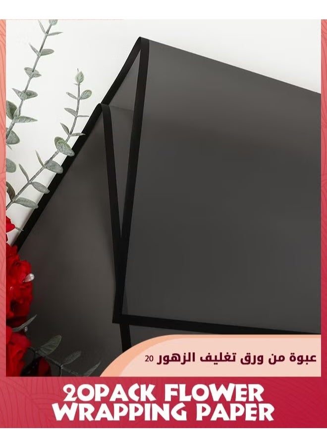 EETU 20 Sheet Flower Wrapping Paper,Waterproof Floral Bouquet Wrapping Paper,Florist Supplies Packaging Paper For Wedding Birthday Gift DIY,Black - Image 2