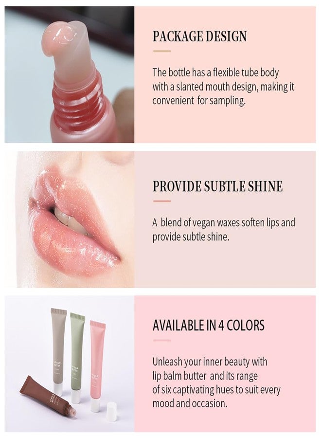 Tiejdhr 4 Colors Butter Lip Balm Lip Tint Nourishing Lip Gloss, High Shine Nude Color Hydrating Lip Care with Natural Ingredients (4 Flavors, 0.5oz) - Image 5