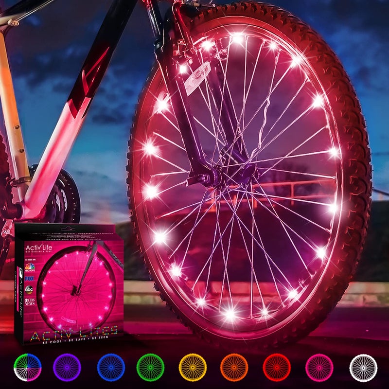 Activ Life LED Bike Wheel Lights with Batteries Included, Get 100% Brighter and Visible from All Angles for Ultimate Safety & Style (1 Tire Pack, Pink) - Image 1