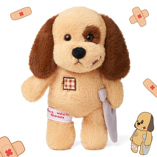 Hopearl Broken Leg Dog Toy Soft Stuffed Animal Puppy Comforting Companion Brown 12 inches - Image 1